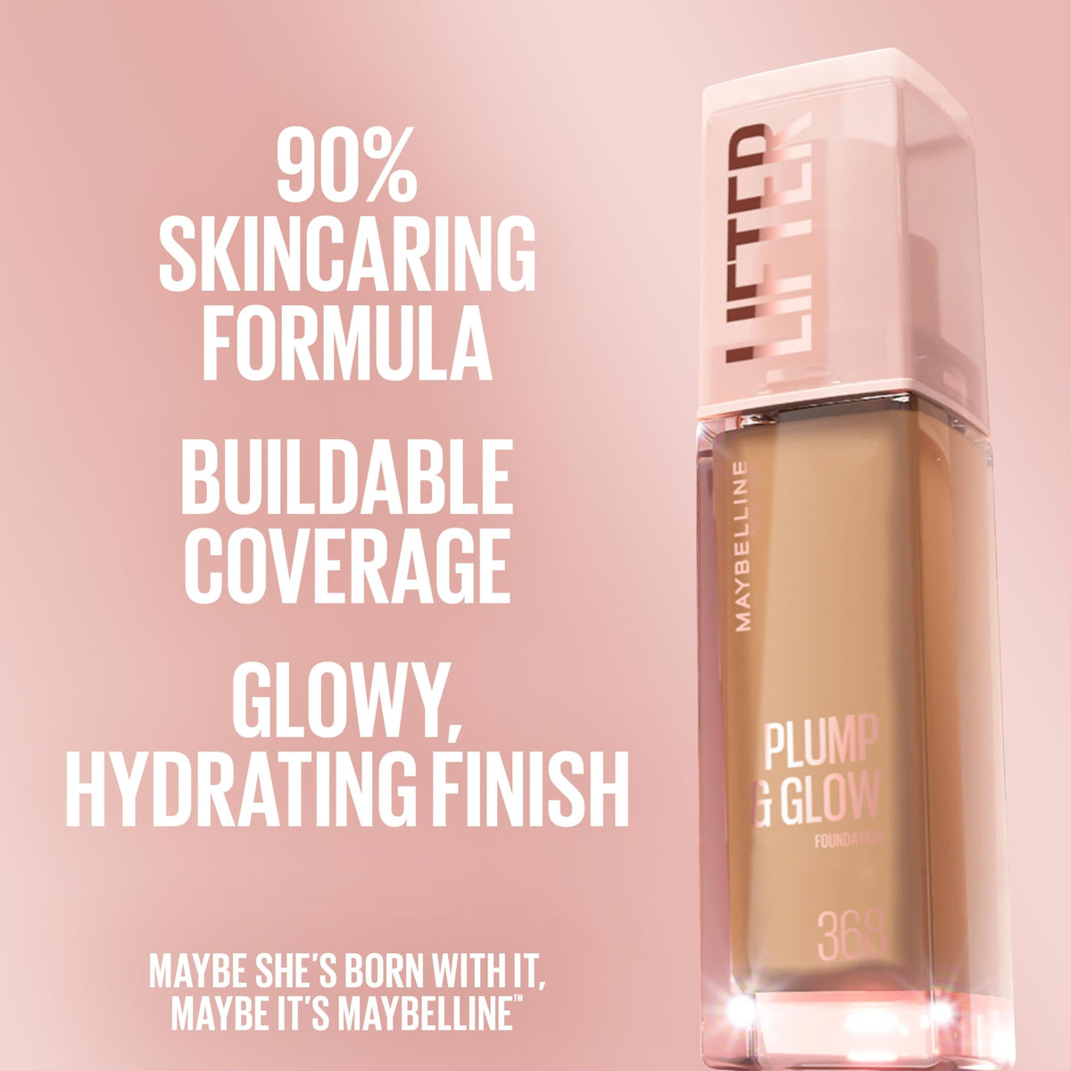 MAYBELLINE Lifter Plump & Glow Foundation 235 shade range display