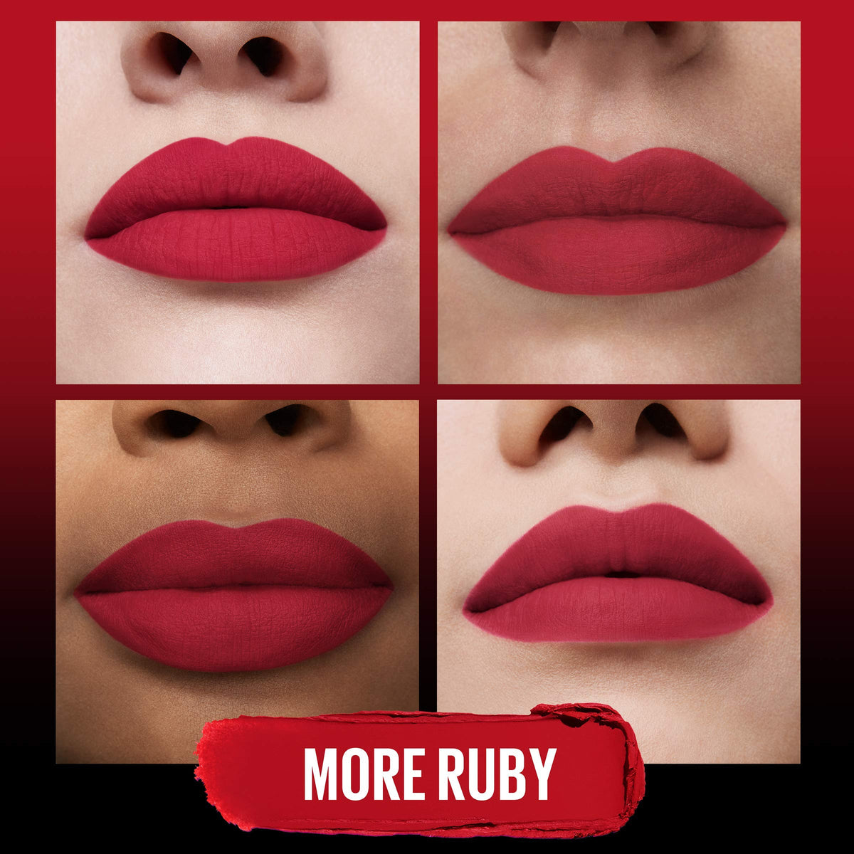 MAYBELLINE lipstick swatch of Ruby Red on skin