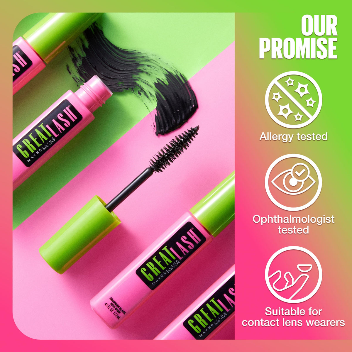 MAYBELLINE mascara alongside other makeup products