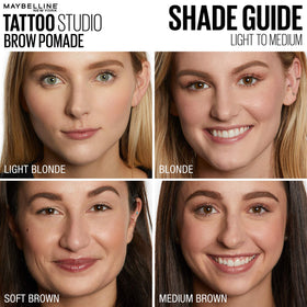 MAYBELLINE TattooStudio Brow Pomade Ash Brown in use during makeup application