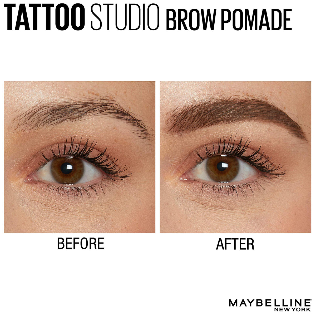 MAYBELLINE TattooStudio Brow Pomade Medium Brown angled brush close-up