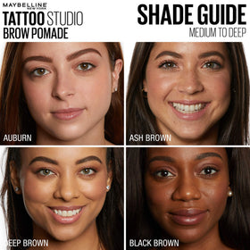 MAYBELLINE TattooStudio Brow Pomade Medium Brown on makeup table