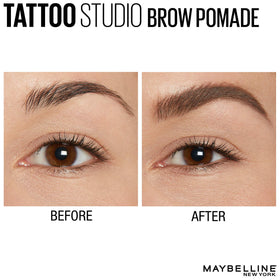 MAYBELLINE TattooStudio Brow Pomade Soft Brown swatch on skin