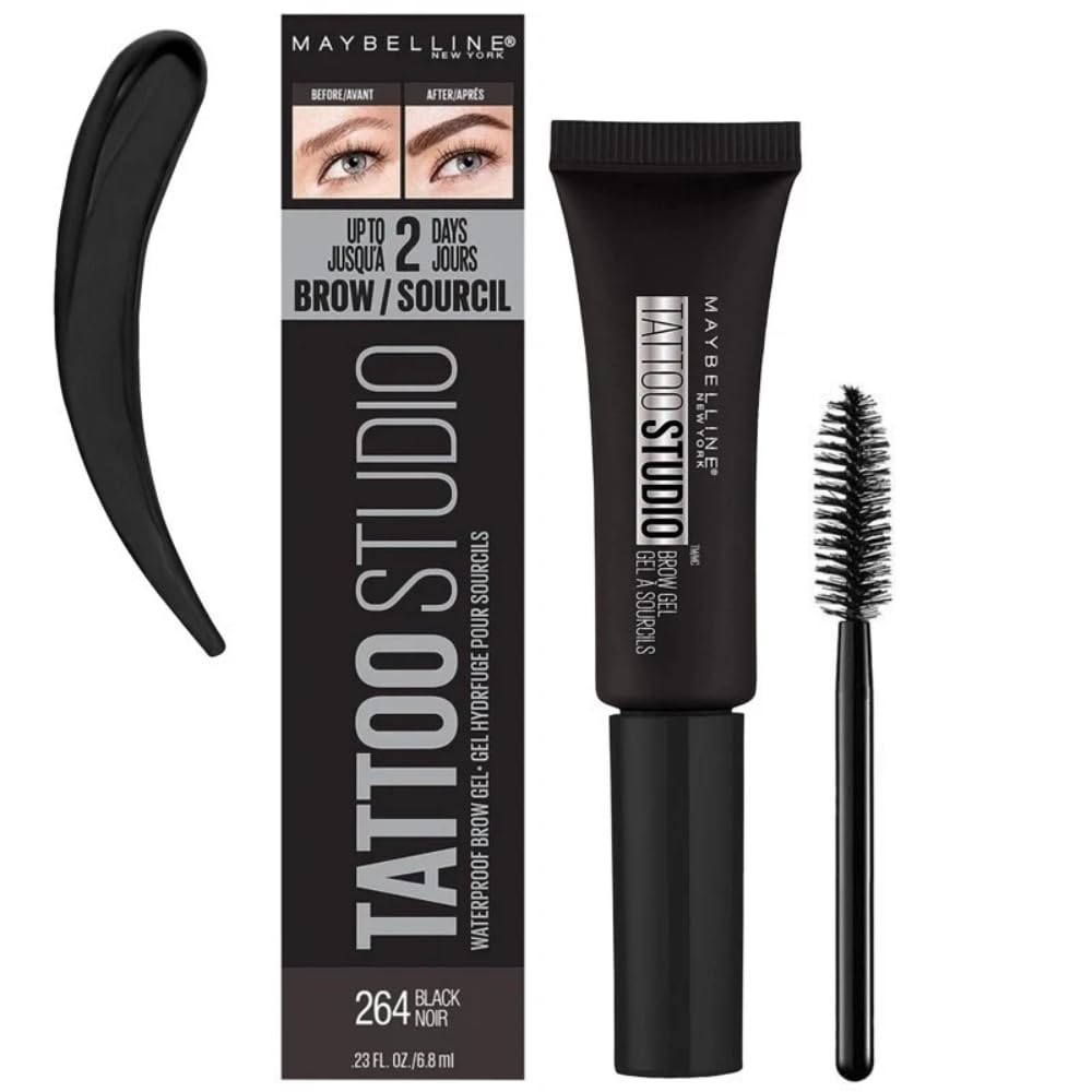 MAYBELLINE TattooStudio Waterproof Eyebrow Gel 264 BLACK front view