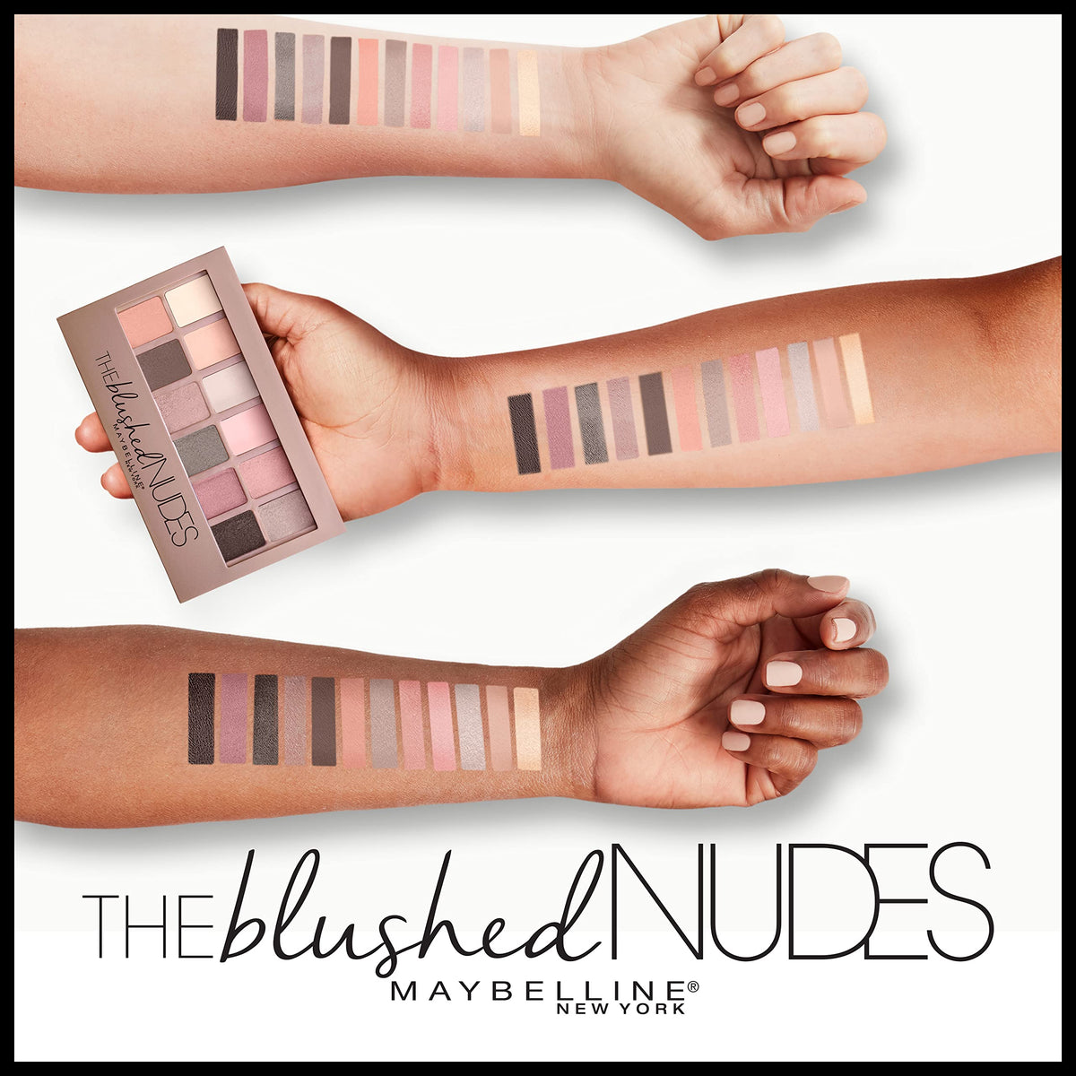 MAYBELLINE The Blushed Nudes Eyeshadow Palette swatches on skin