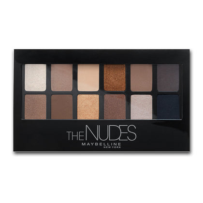 MAYBELLINE The Nudes Eyeshadow Palette front view with 12 shades