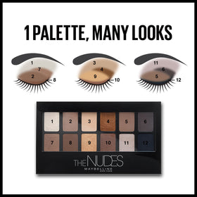 MAYBELLINE The Nudes Eyeshadow Palette on a makeup table