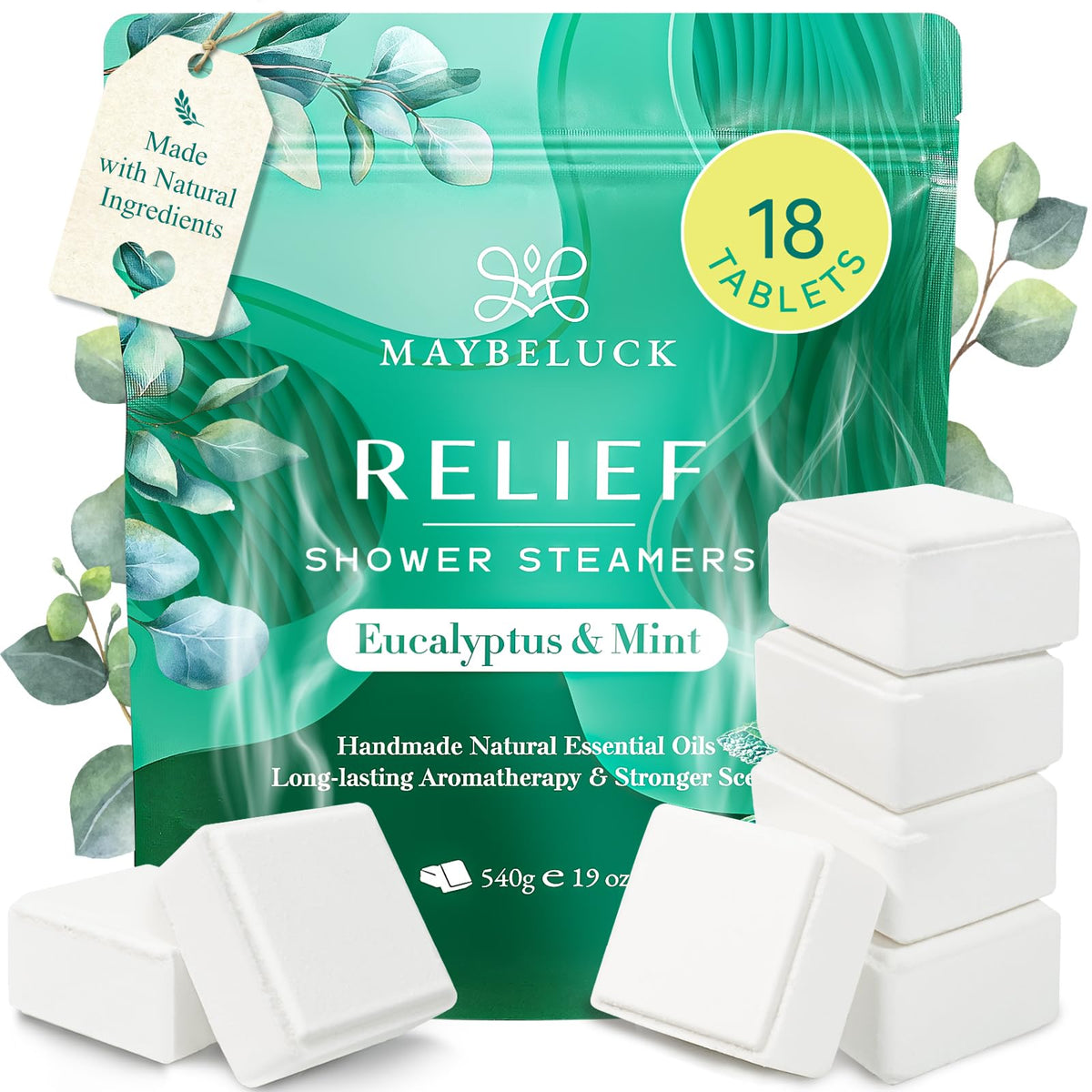 Maybeluck Eucalyptus & Mint Shower Steamers pack front view