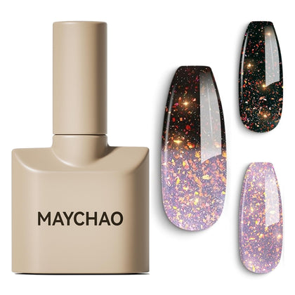 MAYCHAO 15ML Color Changing Gel Nail Polish Grayish Purple-Black front view