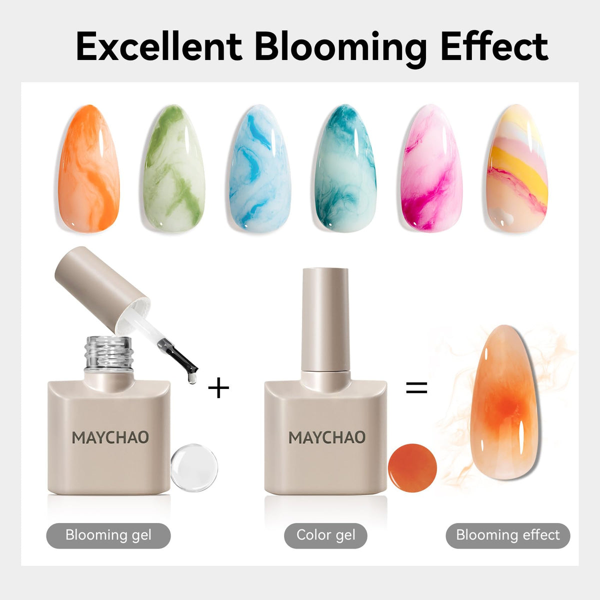 MAYCHAO blooming gel with floral nail art design