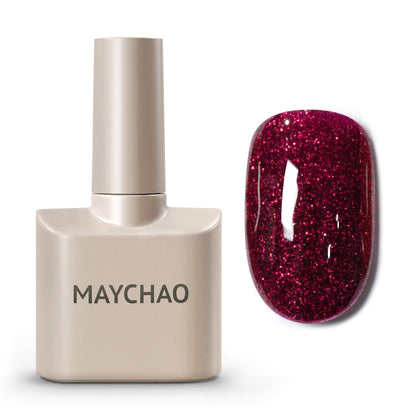 MAYCHAO Burgundy Glitter Gel Nail Polish 15ML front view