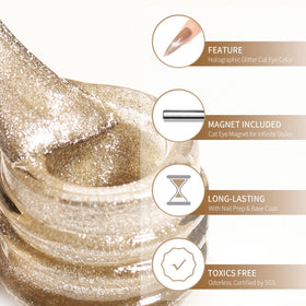 MAYCHAO Cat Eye Gel Nail Polish Champagne Gold on a nail art display