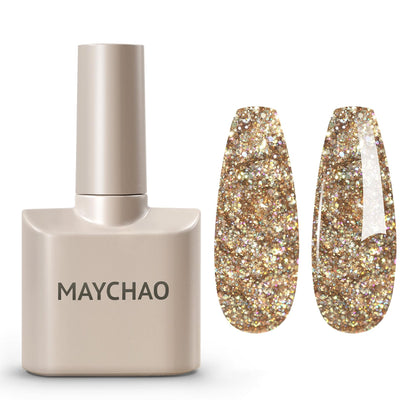 MAYCHAO Champagne Glitter Gel Nail Polish 15ML front view