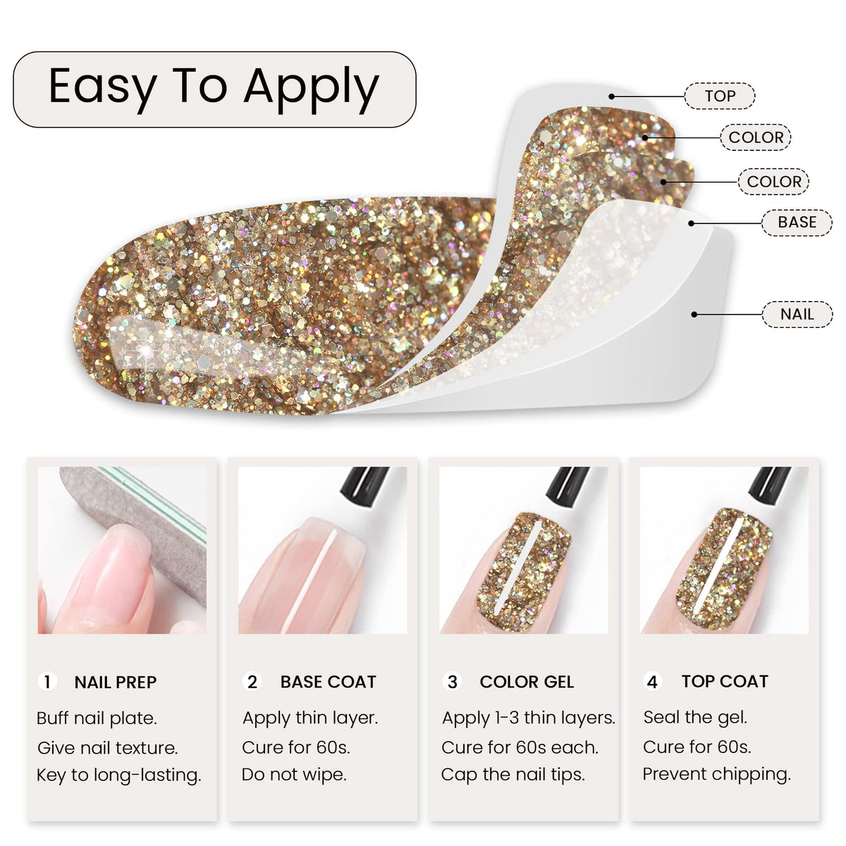 MAYCHAO Champagne Glitter Gel Nail Polish with nail art tools
