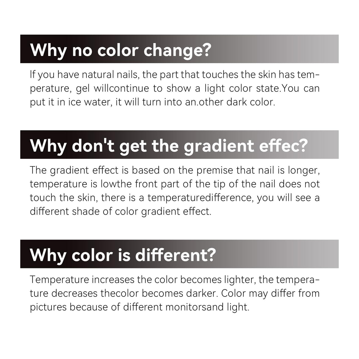 MAYCHAO Colour Changing Gel Nail Polish 15ML black-light grey gradient effect