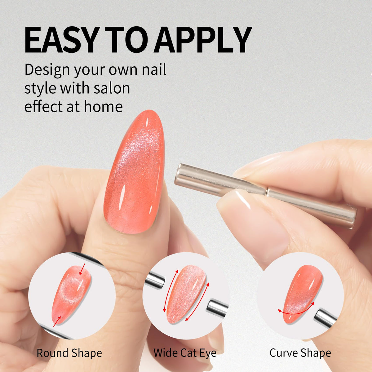 MAYCHAO Coral Cat Eye Gel Nail Polish 15ML swatch on nails