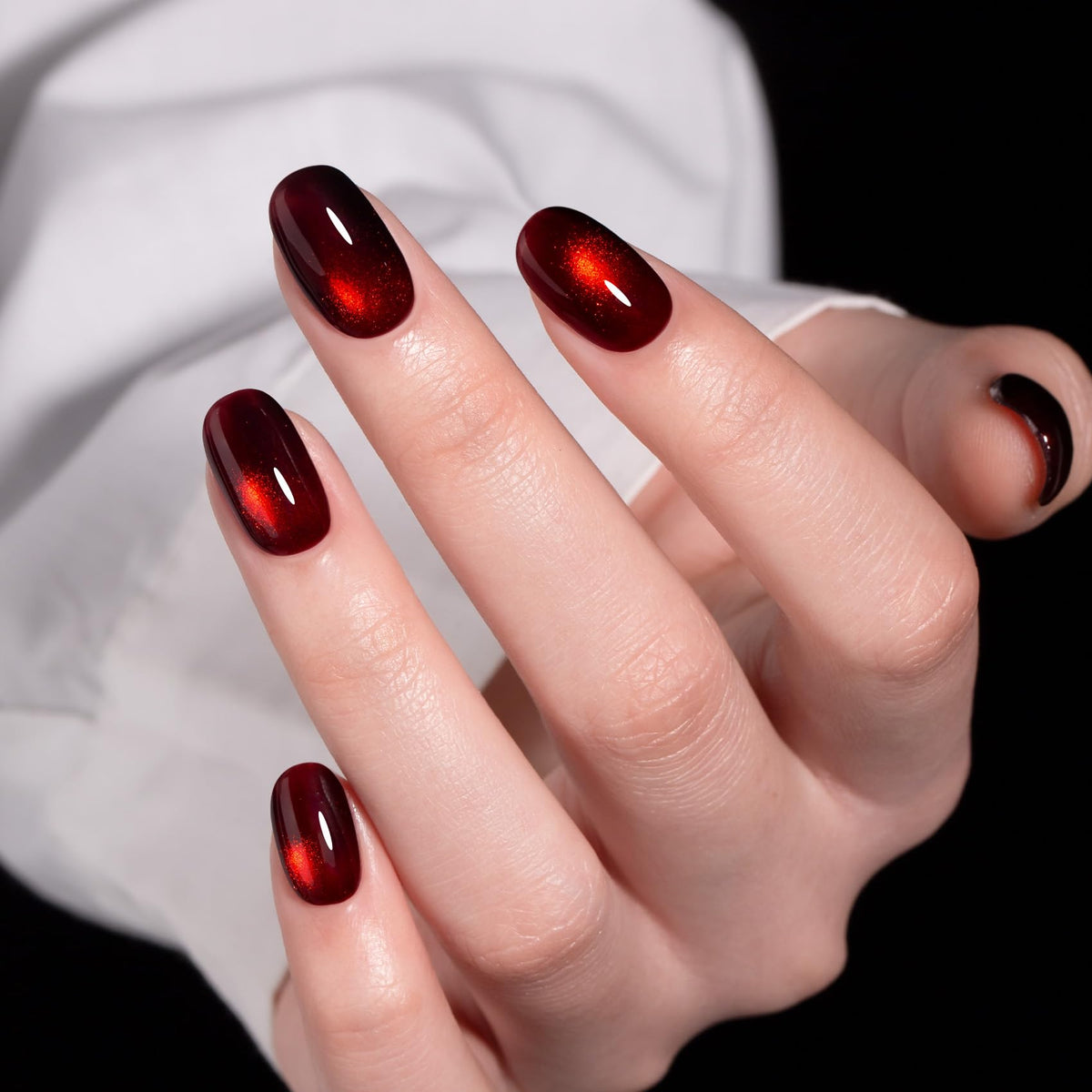 MAYCHAO dark cherry red cat eye gel nail polish application on nails