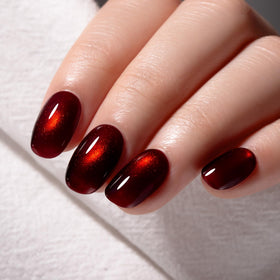 MAYCHAO dark cherry red cat eye gel nail polish close-up of shimmer