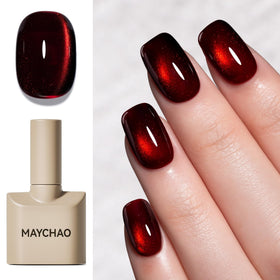 MAYCHAO dark cherry red cat eye gel nail polish front view