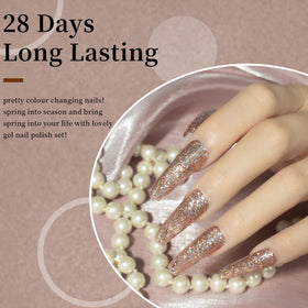 MAYCHAO Gel Nail Polish Clear Pink Glitter application on nails