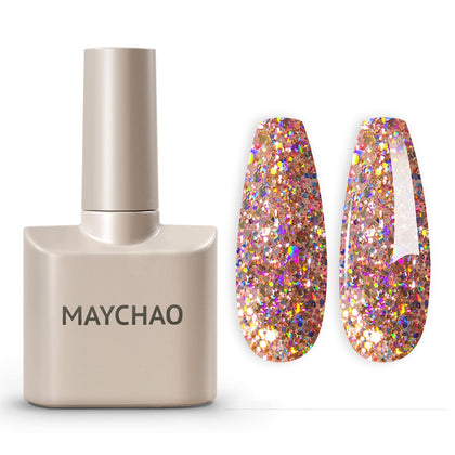 MAYCHAO Gel Nail Polish Clear Pink Glitter front view