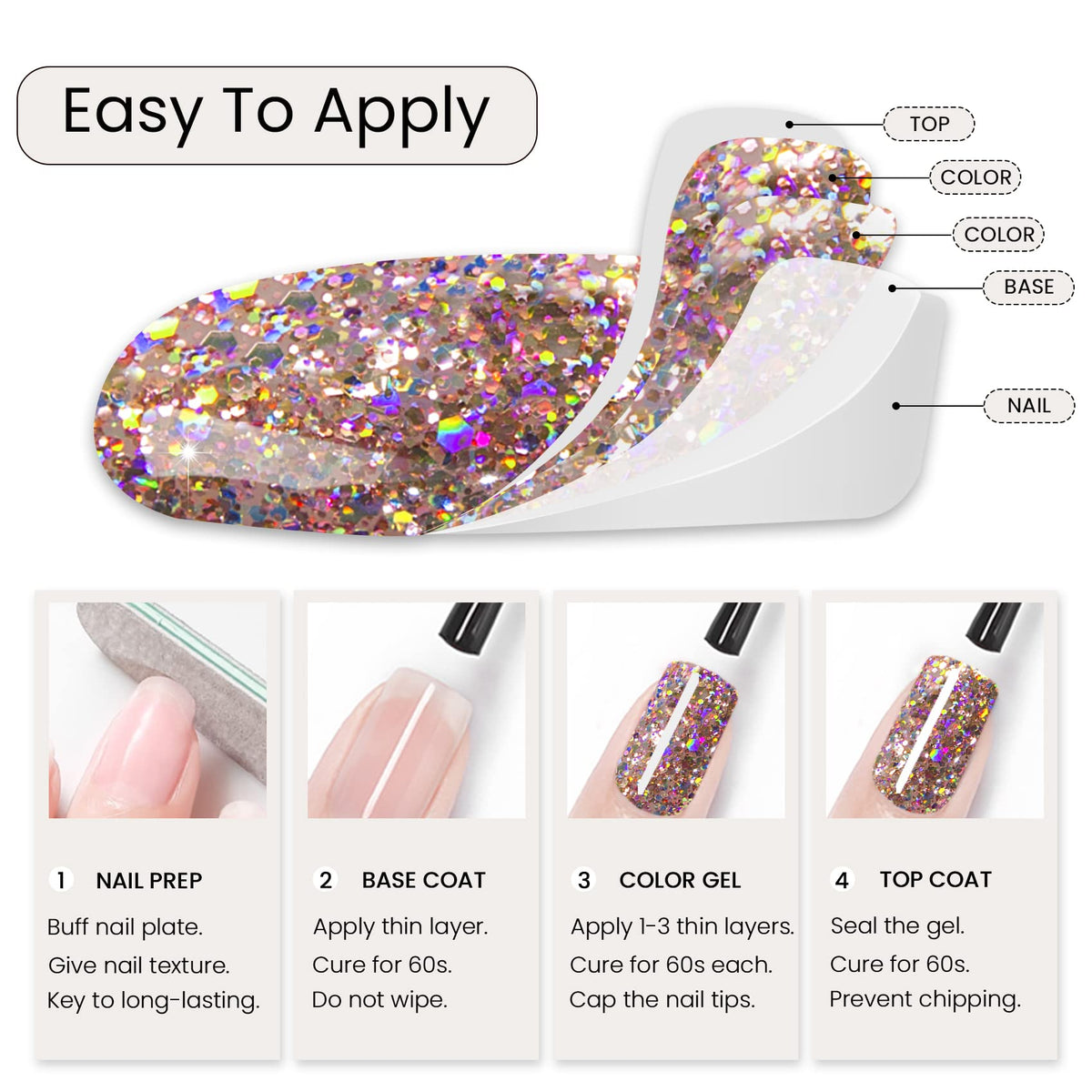 MAYCHAO Gel Nail Polish Clear Pink Glitter packaging details