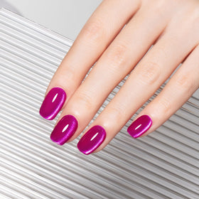 MAYCHAO Hot Pink Cat Eye Gel Nail Polish 15ML with LED light setup