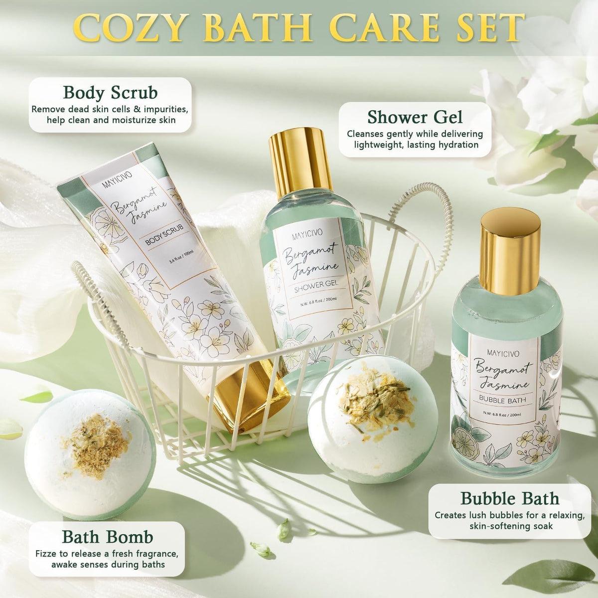 MAYICIVO bath bombs and bath salts in gift basket