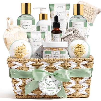 MAYICIVO Spa Gift Basket with bath products and woven basket