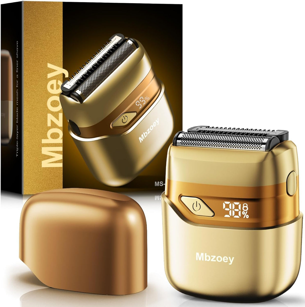 Mbzoey Electric Foil Shaver for Men in light gold, front view