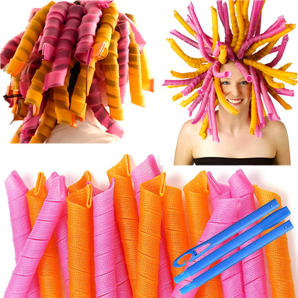 MC MAGIC CURLER 50 Pcs heatless spiral hair curlers set in pink and orange