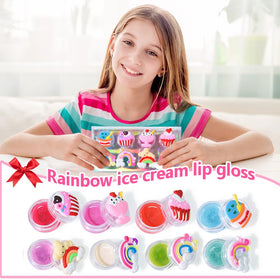 Mebtmel cupcake-shaped lip gloss containers with rainbow designs