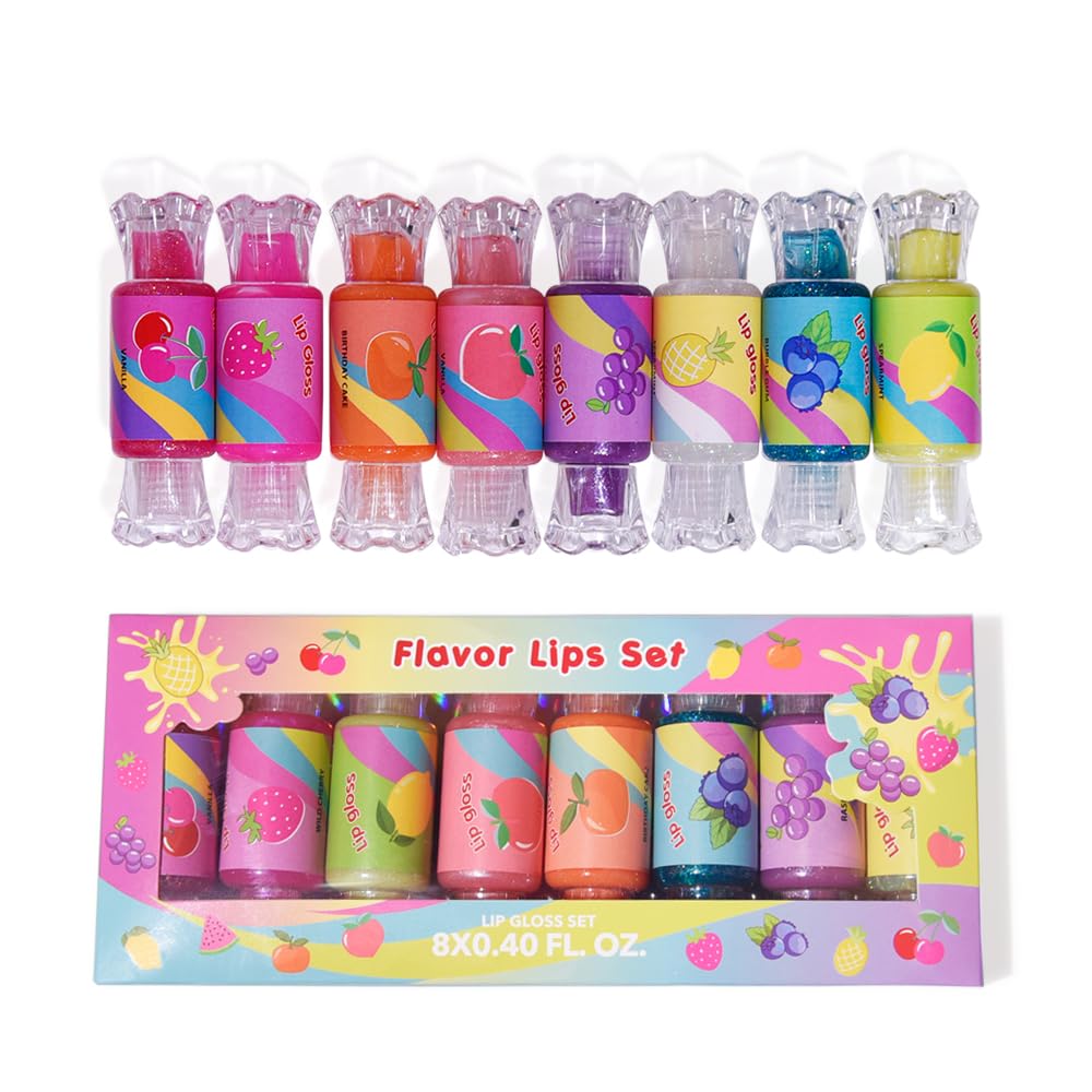Mebtmel Cute Lip Gloss Set for Kids, 6PCS assorted flavours front view