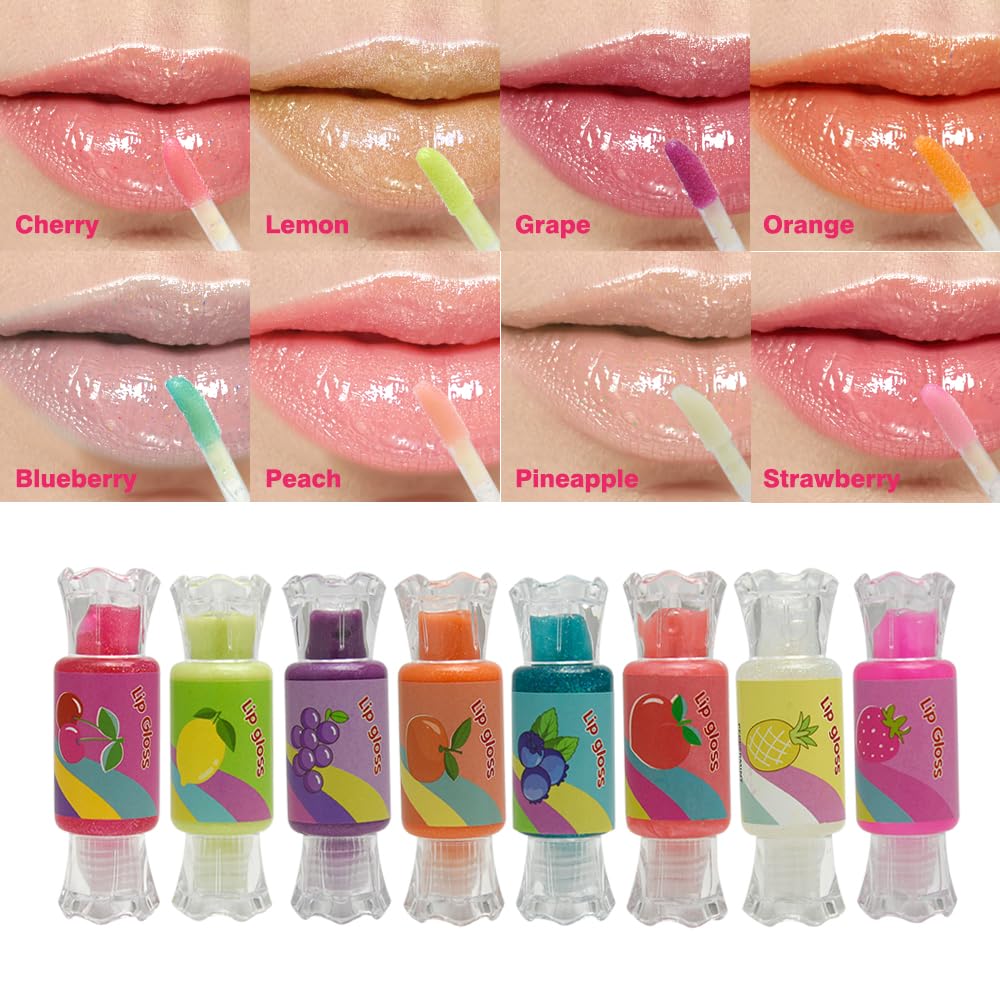 Mebtmel lip gloss set on a table with playful background