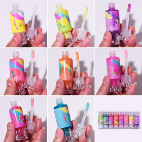 Mebtmel lip gloss set with packaging and ingredients list