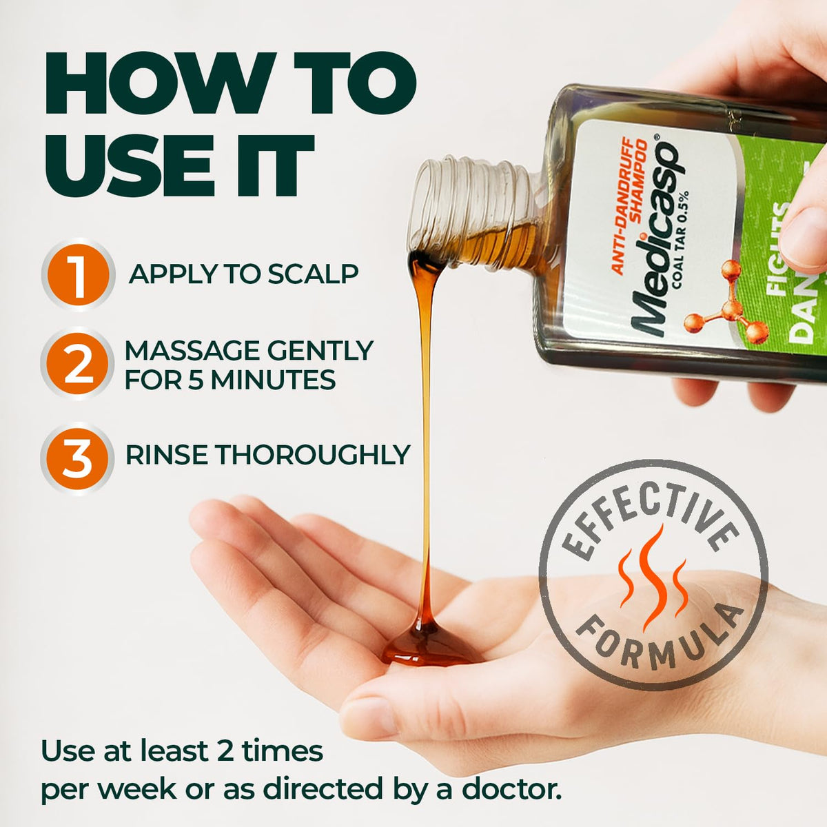 Medicasp Coal Tar Anti-Dandruff Shampoo in bathroom setting