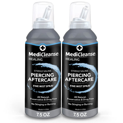 MediCleanse Sterile Saline Piercing Aftercare Fine Mist Spray 2 Pack front view