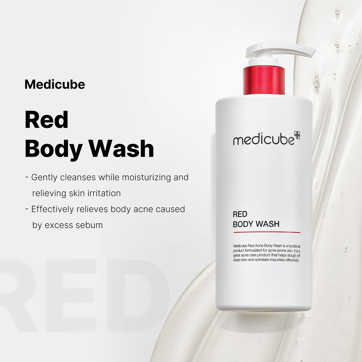 medicube Red Body Wash 480g back view with ingredients