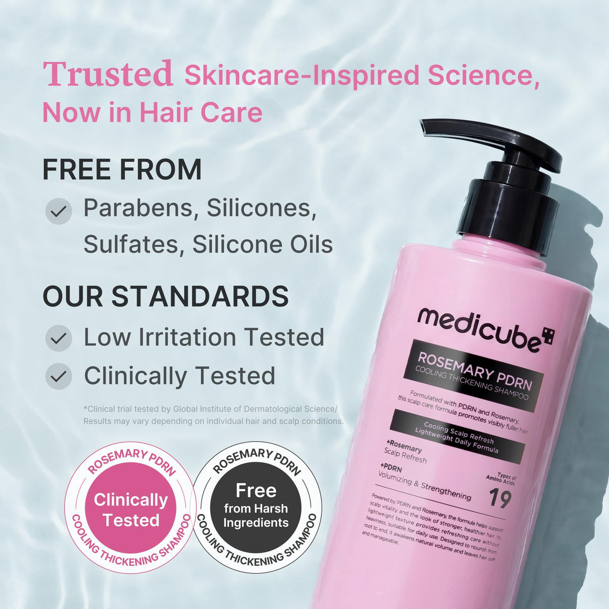 medicube Rosemary PDRN Shampoo in bathroom setting