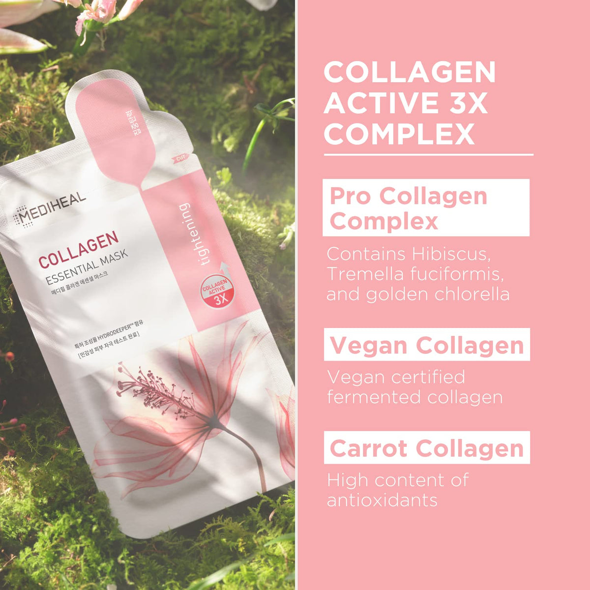 MEDIHEAL Collagen Essential Face Mask application on a model's face