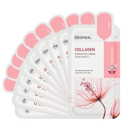 MEDIHEAL Collagen Essential Face Mask pack front view with 10 sheets