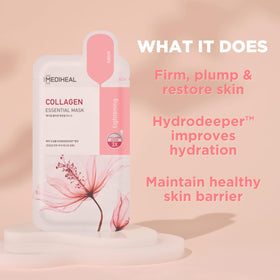 MEDIHEAL Collagen Essential Face Mask sheet close-up showing texture