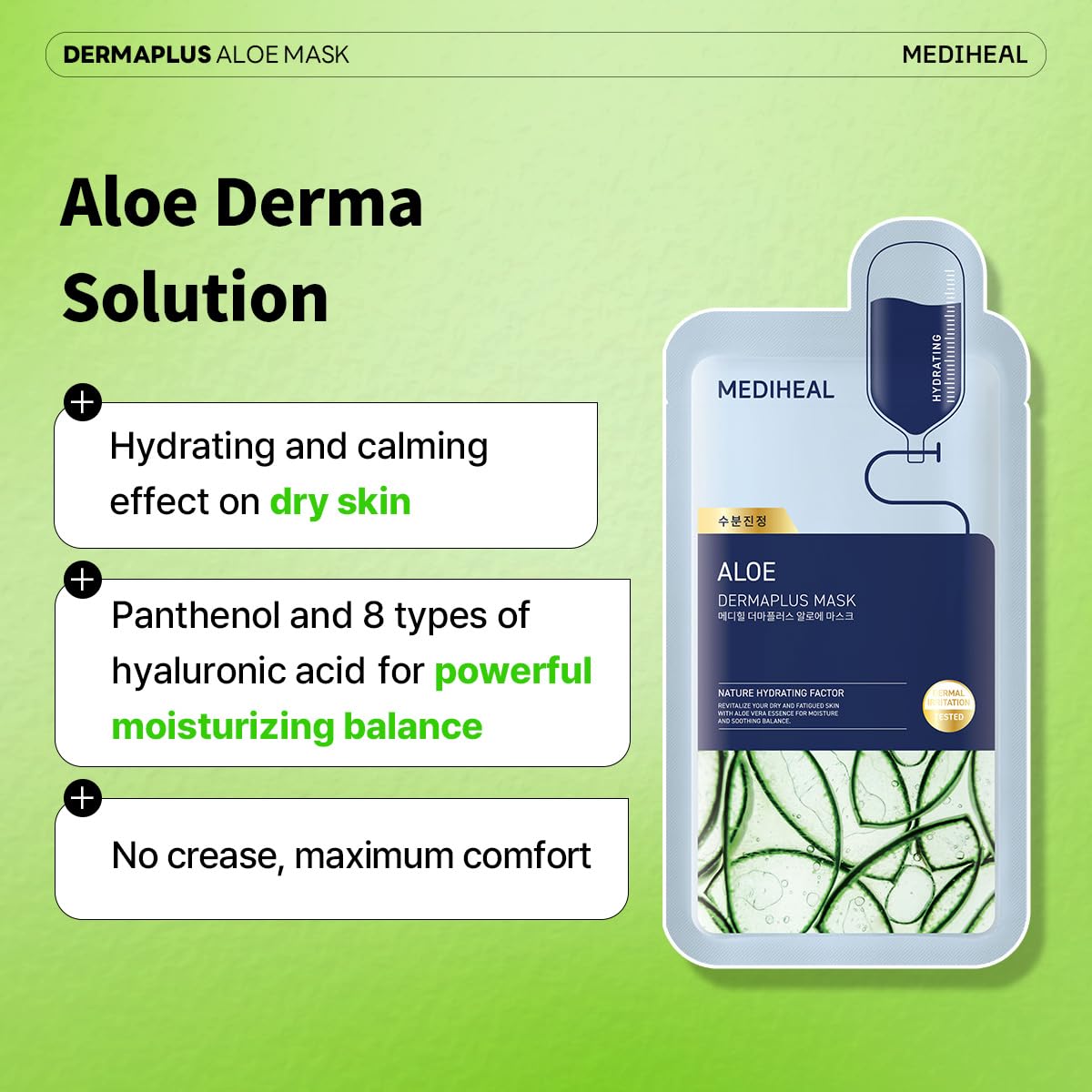 MEDIHEAL Dermaplus Aloe Daily Hydrating Mask application on a model