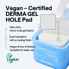 MEDIHEAL Hyaluronate Hydration Toner Pads with a hand holding a pad