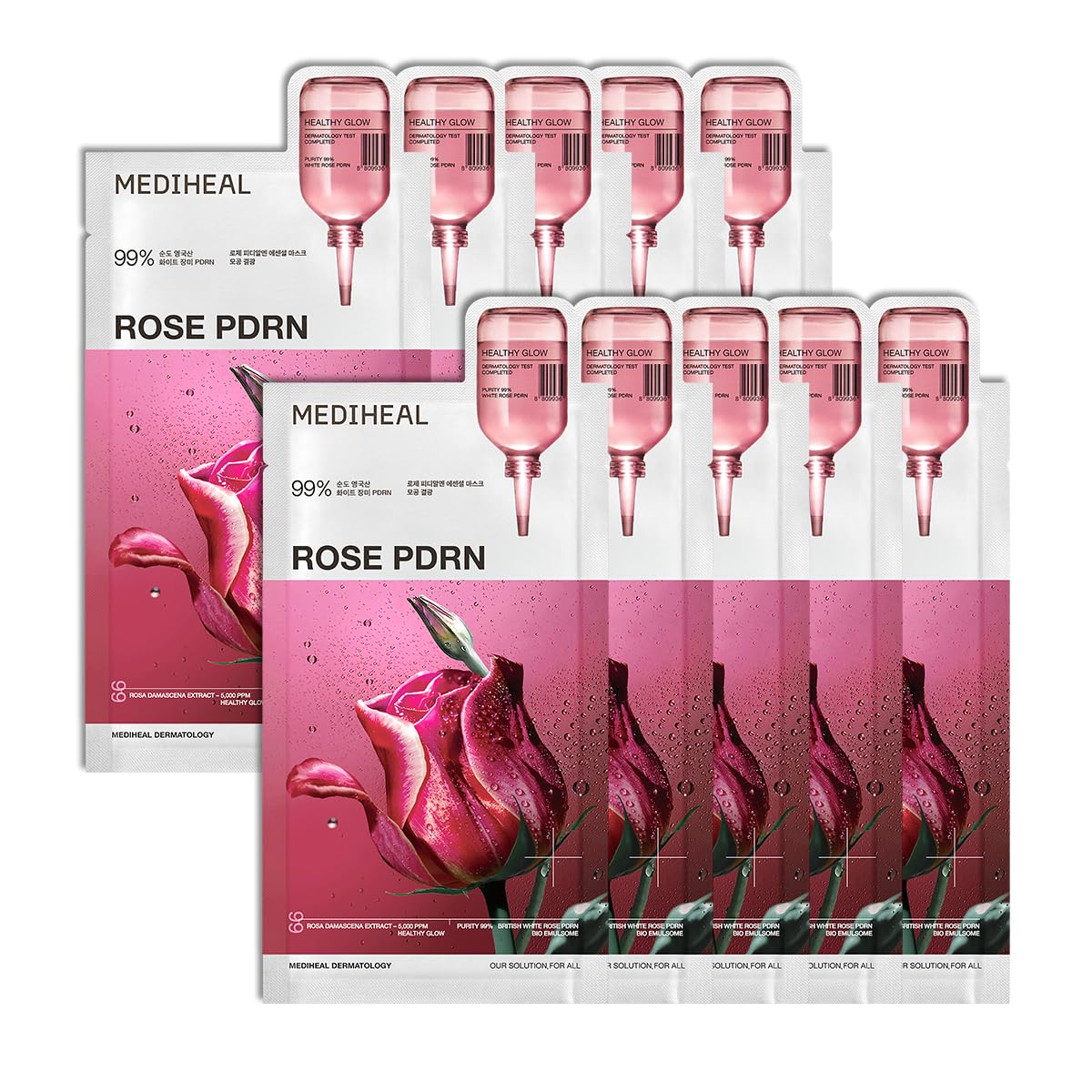 MEDIHEAL Rose PDRN Essential Face Sheet Mask front view packaging