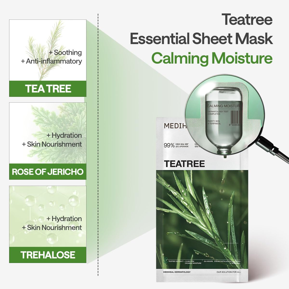 MEDIHEAL Tea Tree Essential Face Sheet Mask in a bathroom setting