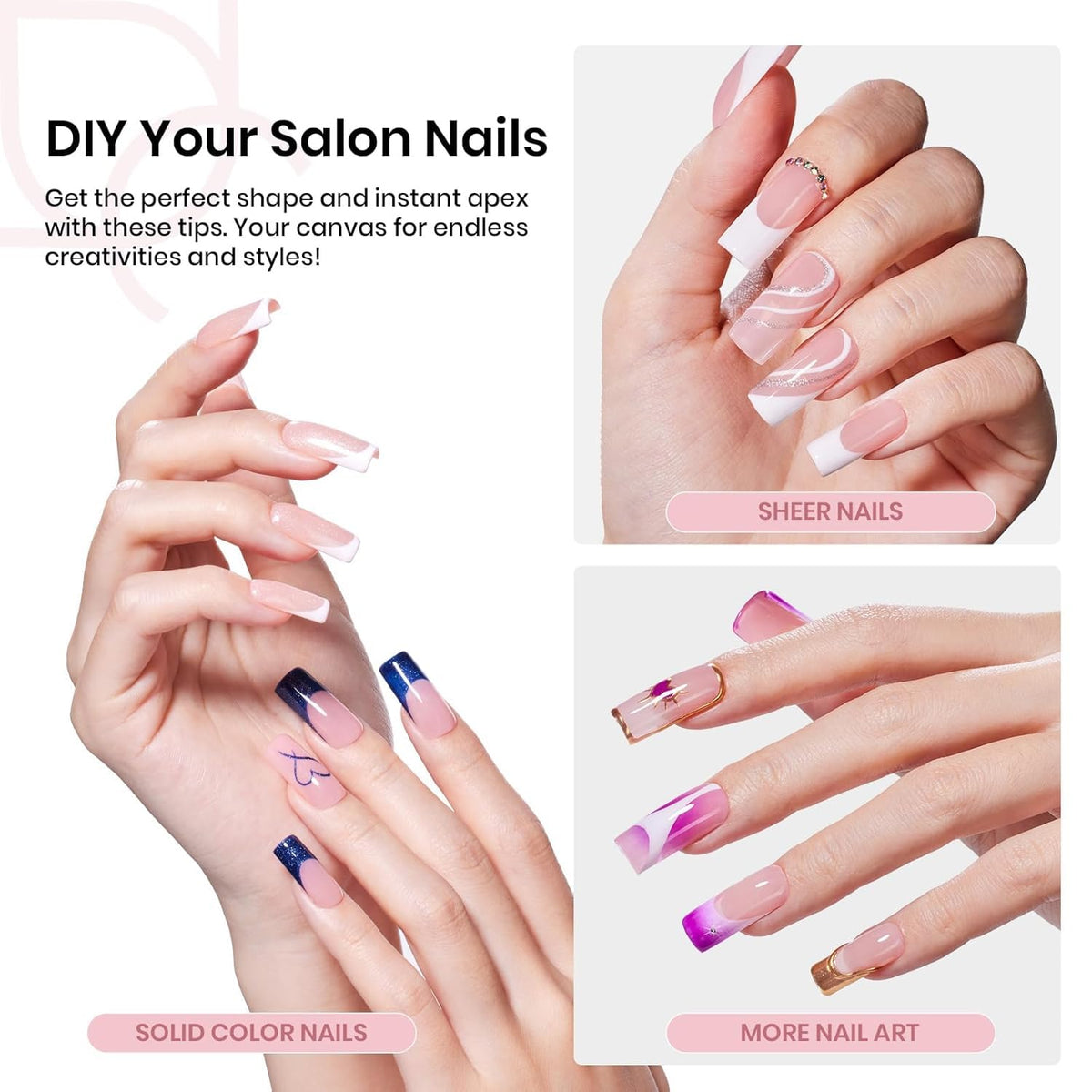 Medium square nail tips from beetles Gel Polish in various sizes