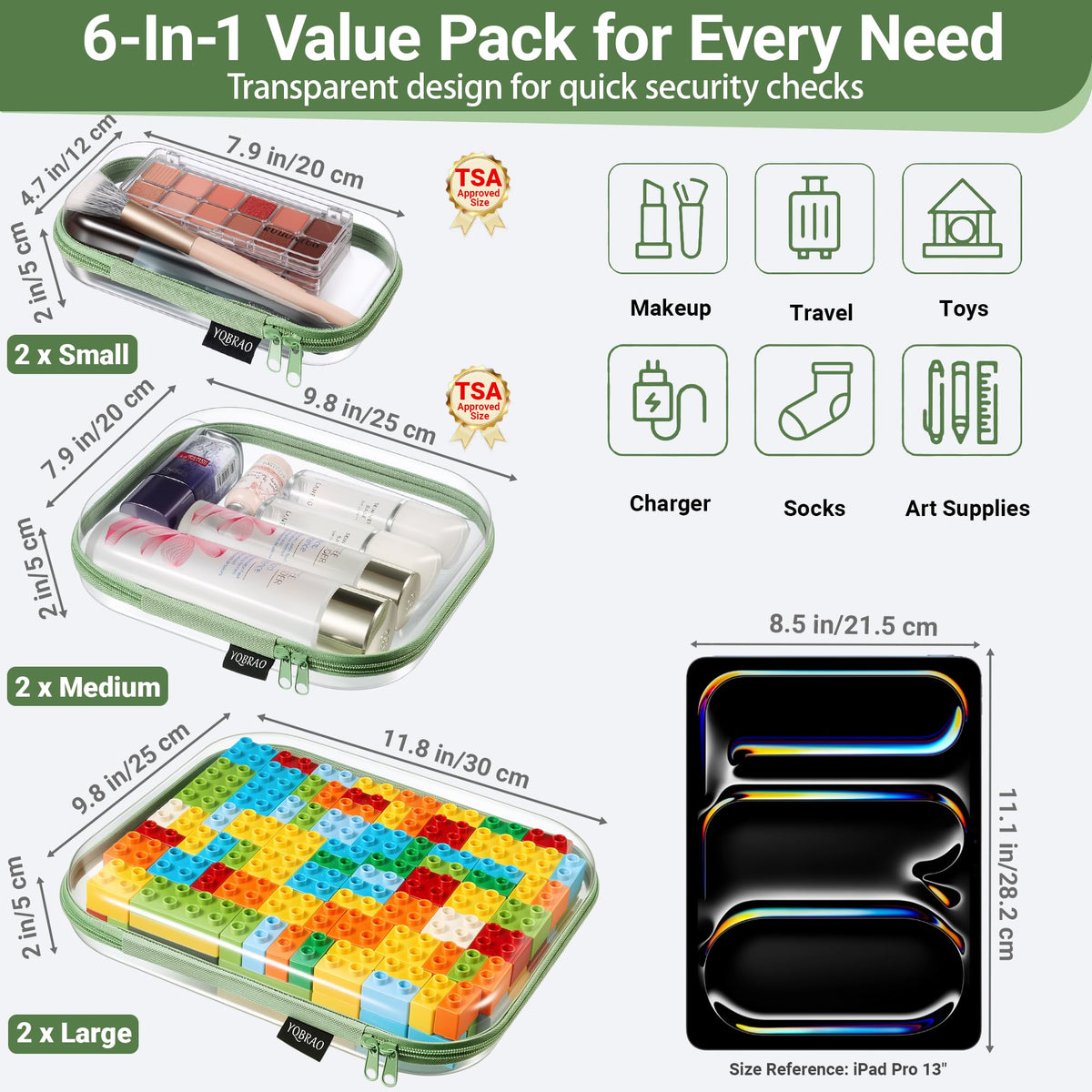 Medium YQBRAO pouch displaying tech gadgets inside