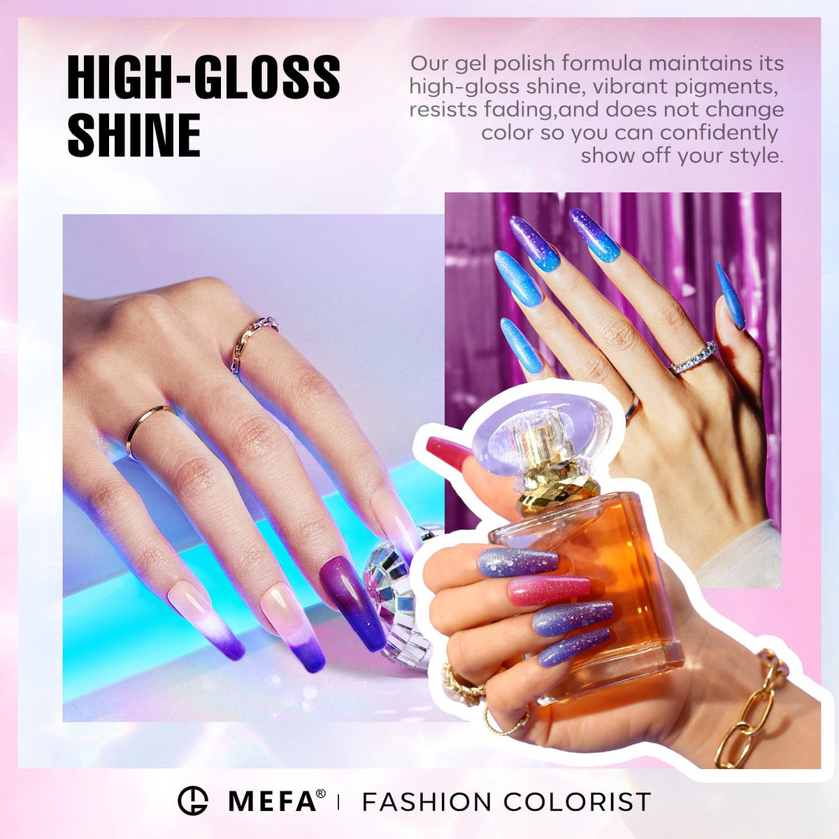 MEFA Colour Changing Gel Nail Polish Set showing all six colours