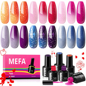 MEFA Colour Changing Gel Nail Polish Set with six colours in packaging